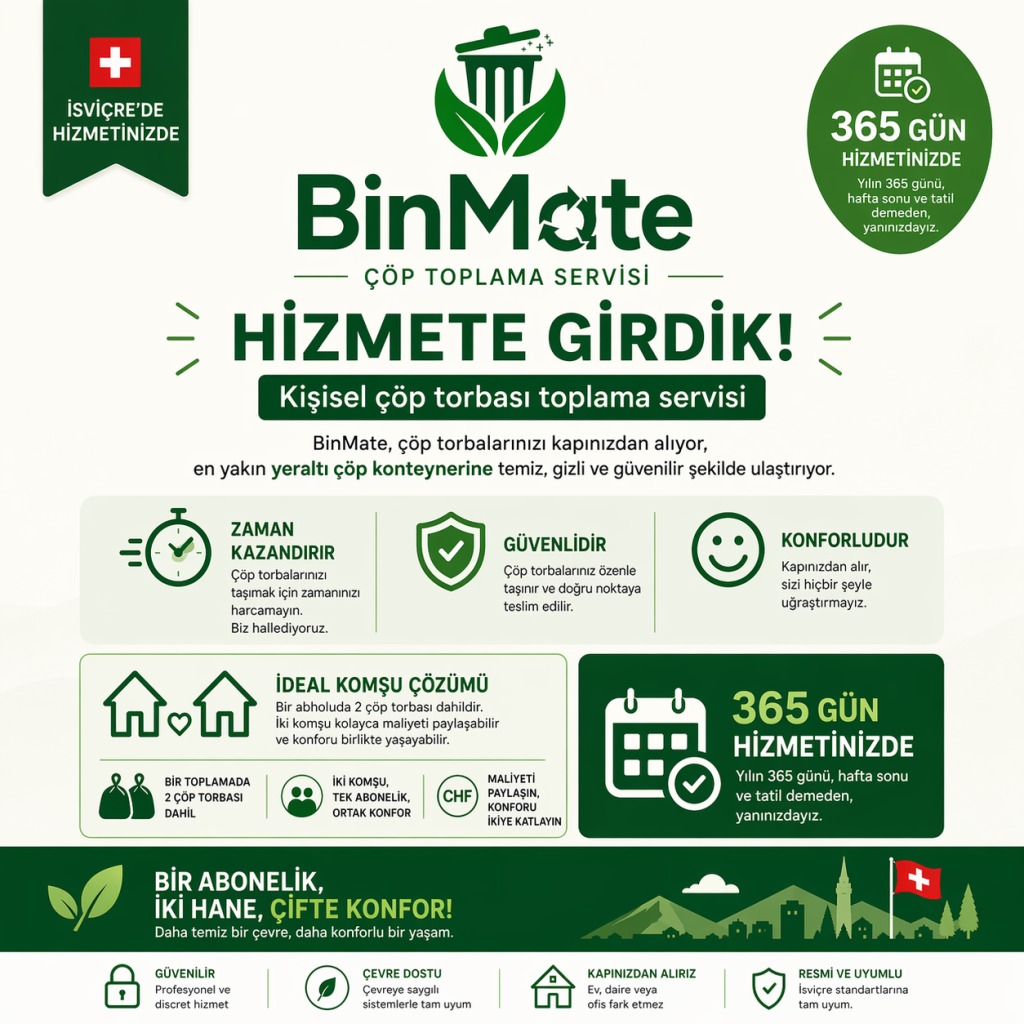 BinMate İsviçre’de Hizmete Girdi: Kişisel Çöp Toplama Servisinde Yeni Dönem